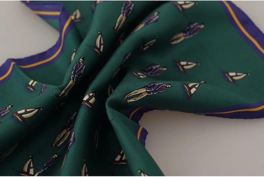 Dolce & Gabbana Groene Bedrukte DG Logo Heren Zakdoek Sjaal Green Heren