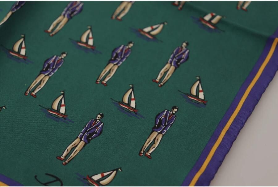 Dolce & Gabbana Groene Bedrukte DG Logo Heren Zakdoek Sjaal Green Heren - Foto 2