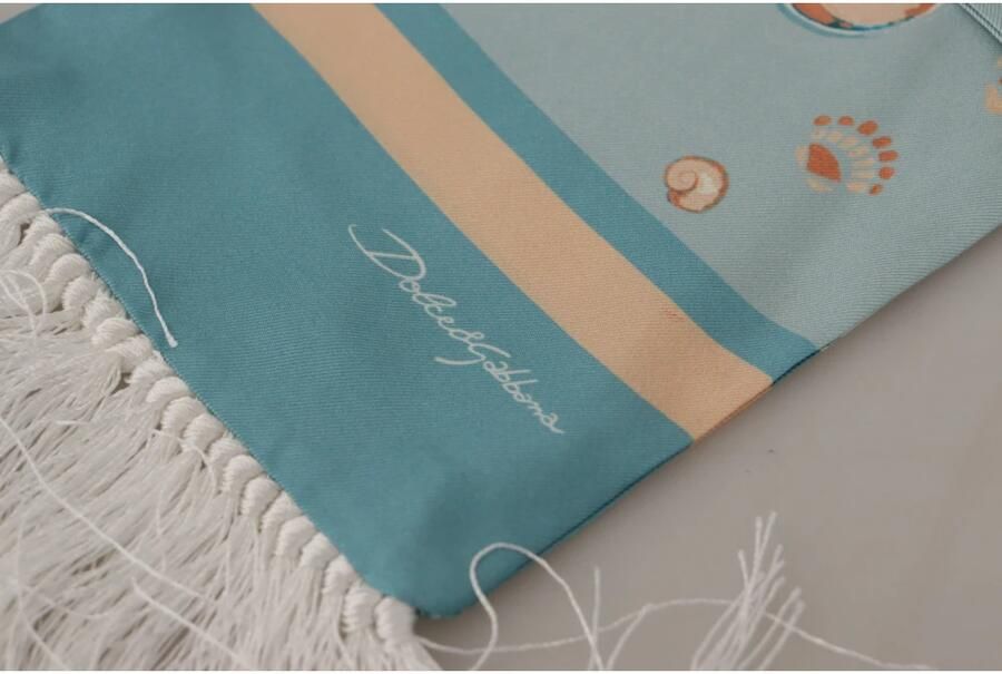 Dolce & Gabbana Blauwe Zijden Schelpenprint Sjaal met Franjes Blue Unisex - Foto 2