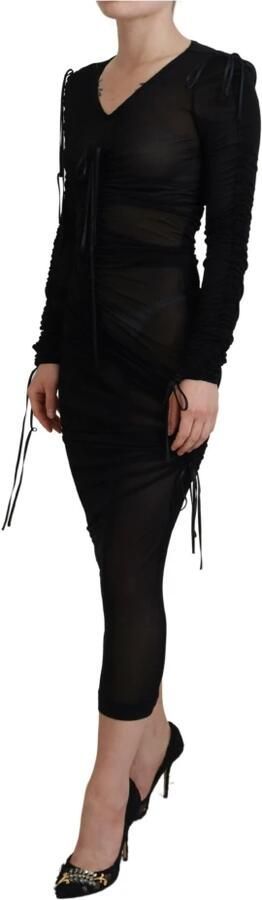 Dolce & Gabbana Doorschijnende Bodycon Midi Jurk Zwart Black Dames - Foto 11