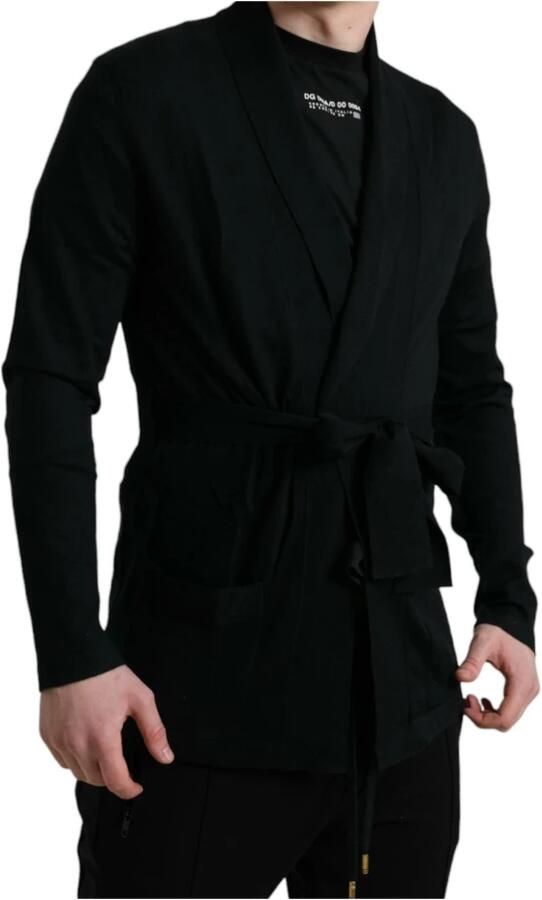 Dolce & Gabbana Luxe Zwarte Kasjmier Badjas met Tailleband Black Heren - Foto 4