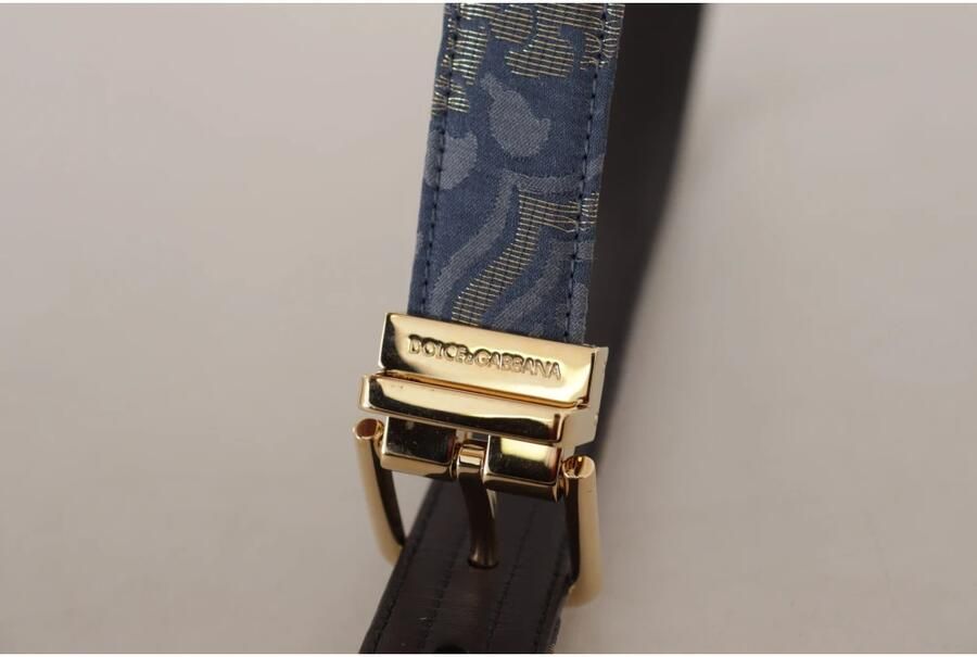Dolce & Gabbana Marineblauwe Jacquard Riem met Gouden Metalen Gesp Blue Dames