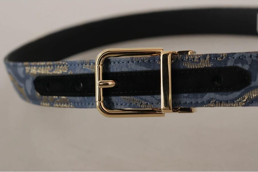 Dolce & Gabbana Marineblauwe Jacquard Riem met Gouden Metalen Gesp Blue Dames - Foto 2