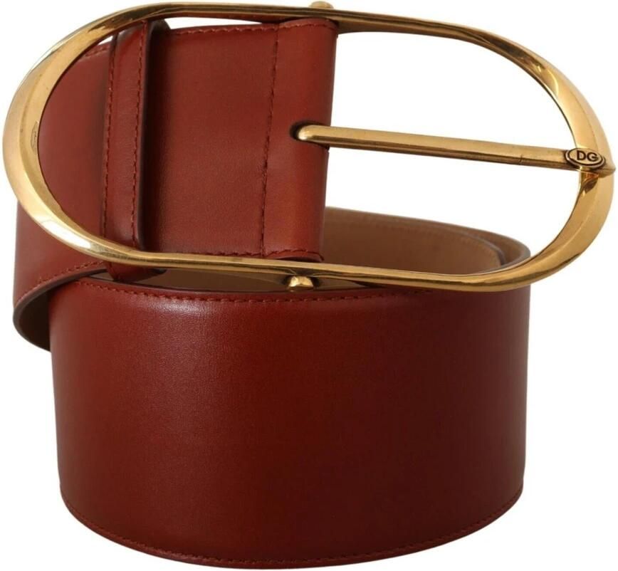 Dolce & Gabbana Maroon Leren Riem met Gouden Ovaal Gesp Brown Dames