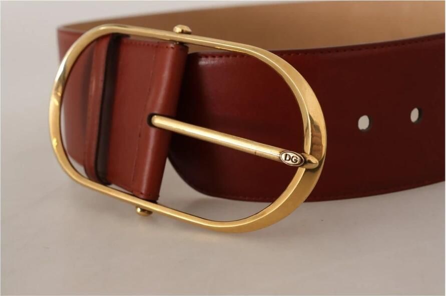 Dolce & Gabbana Maroon Leren Riem met Gouden Ovaal Gesp Brown Dames - Foto 2