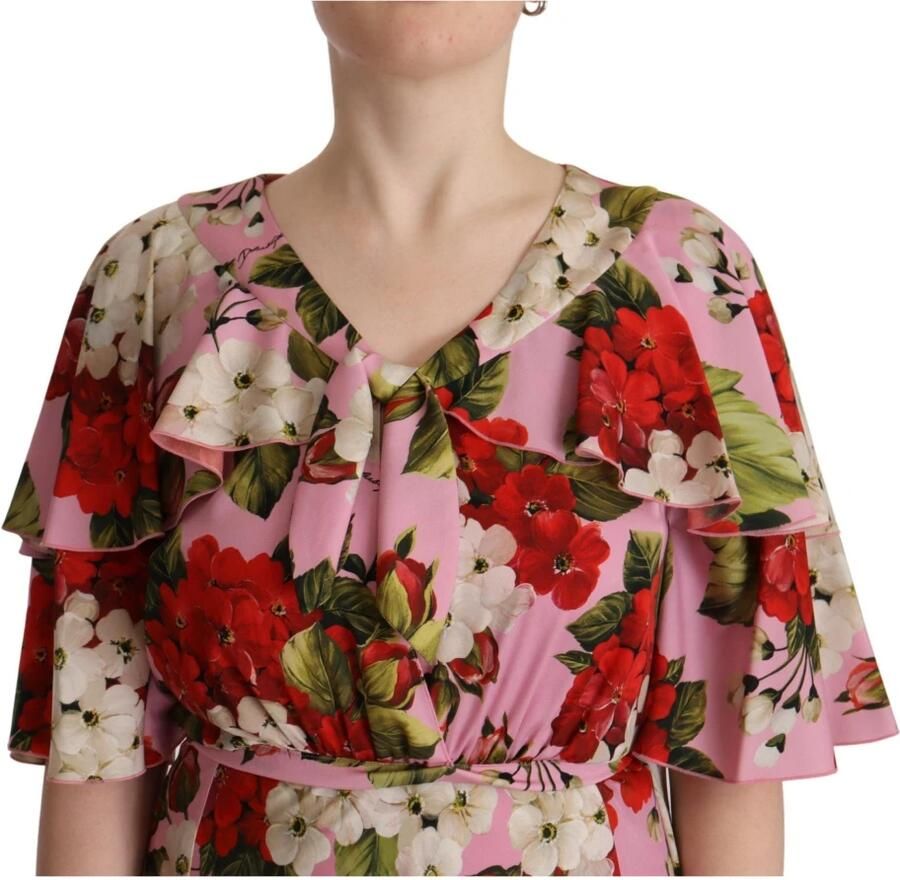 Dolce & Gabbana Maxi Jurk met Multicolor Bloemenprint Pink Dames