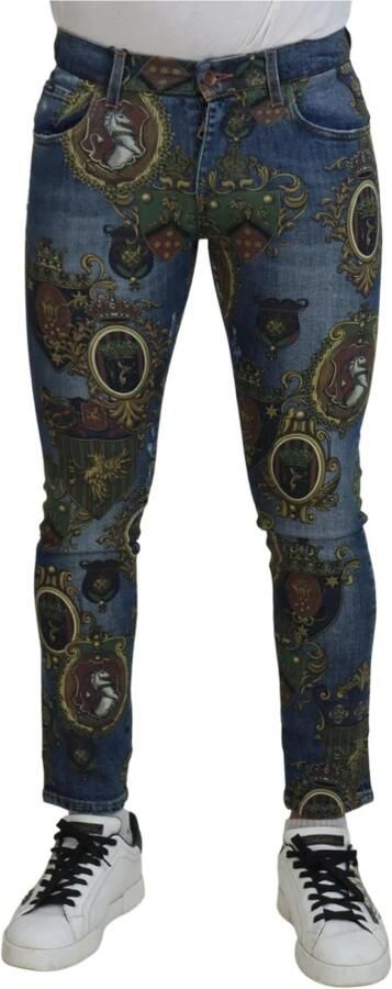 Dolce & Gabbana Blauwe Medaille Print Slim Fit Katoenen Jeans Blue Heren - Foto 4