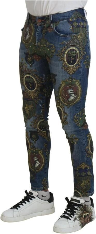Dolce & Gabbana Blauwe Medaille Print Slim Fit Katoenen Jeans Blue Heren - Foto 3