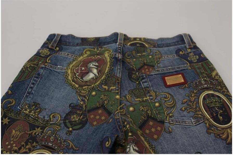 Dolce & Gabbana Blauwe Medaille Print Slim Fit Katoenen Jeans Blue Heren