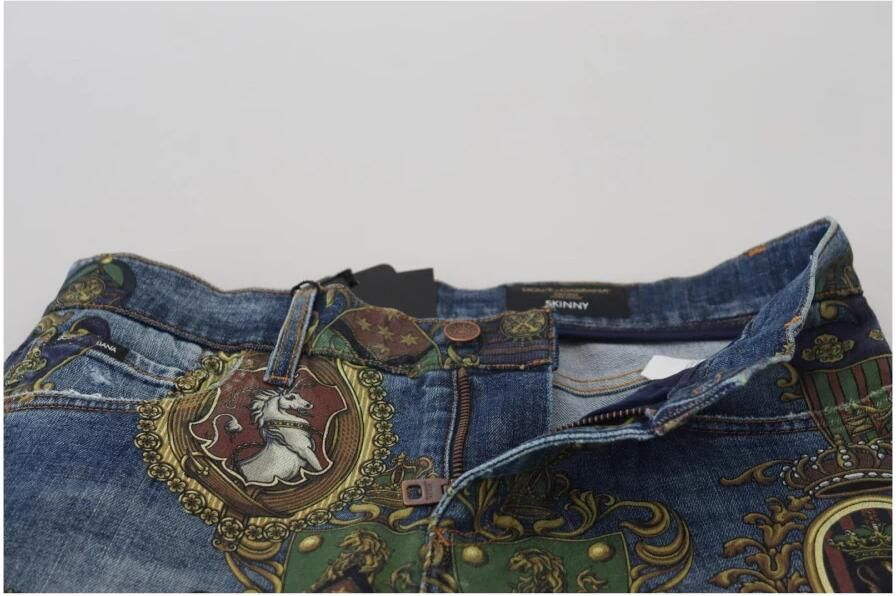 Dolce & Gabbana Blauwe Medaille Print Slim Fit Katoenen Jeans Blue Heren - Foto 2