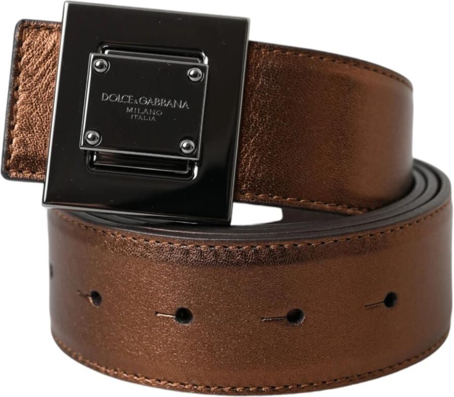 Dolce & Gabbana Metallic Bronze Leren Riem met Vierkante Metalen Gesp Brown Dames - Foto 5