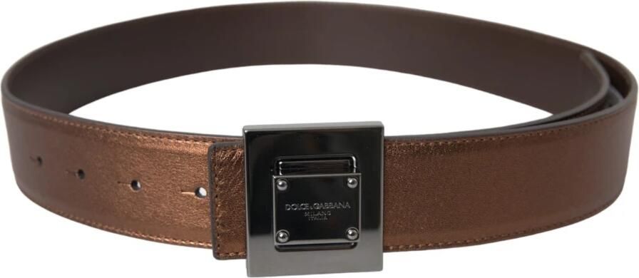 Dolce & Gabbana Metallic Bronze Leren Riem met Vierkante Metalen Gesp Brown Dames - Foto 3