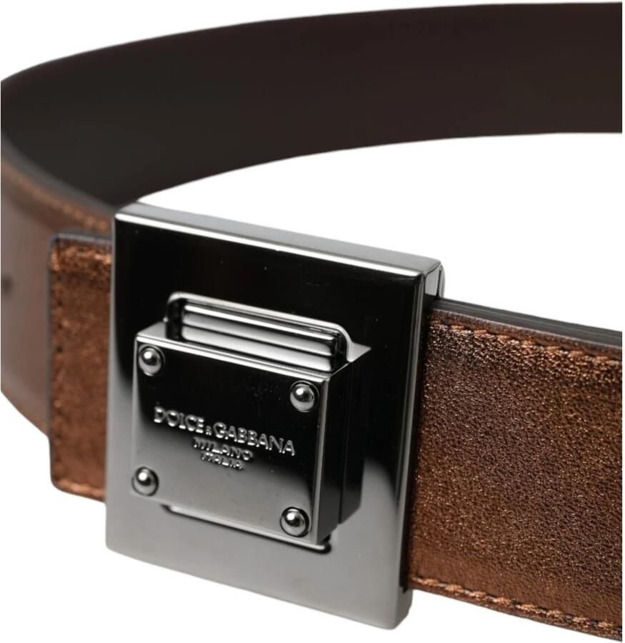 Dolce & Gabbana Metallic Bronze Leren Riem met Vierkante Metalen Gesp Brown Dames