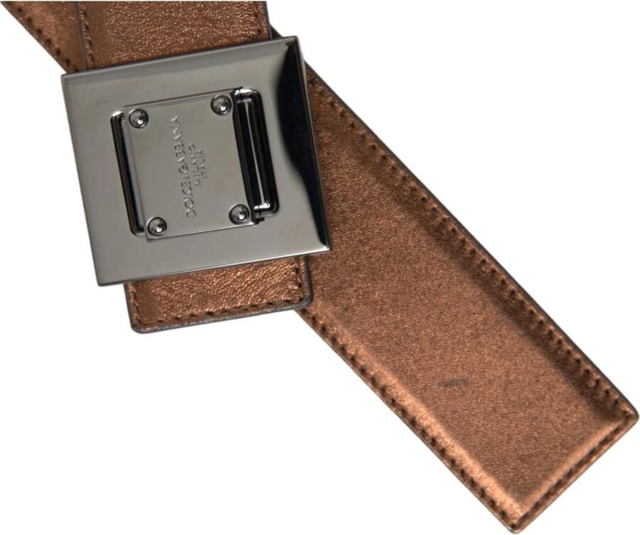 Dolce & Gabbana Metallic Bronze Leren Riem met Vierkante Metalen Gesp Brown Dames - Foto 2