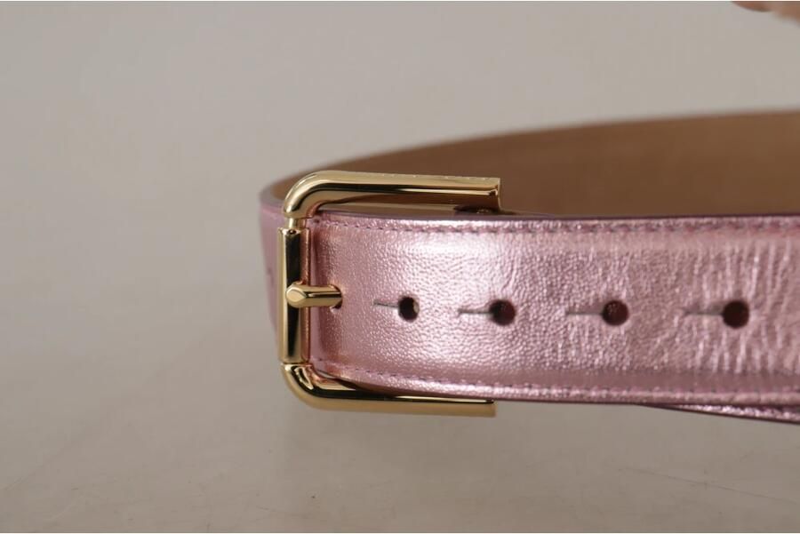 Dolce & Gabbana Metallic Roze Gepolijst Leren Logo Metalen Gesp Riem Pink Dames