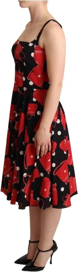 Dolce & Gabbana Black Red Bag Print A-line Mid Length Dress Rood Dames - Foto 3