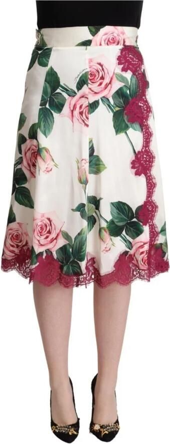 Dolce & Gabbana Witte rozenprint hoge taille midi A-lijn rok White Dames - Foto 3