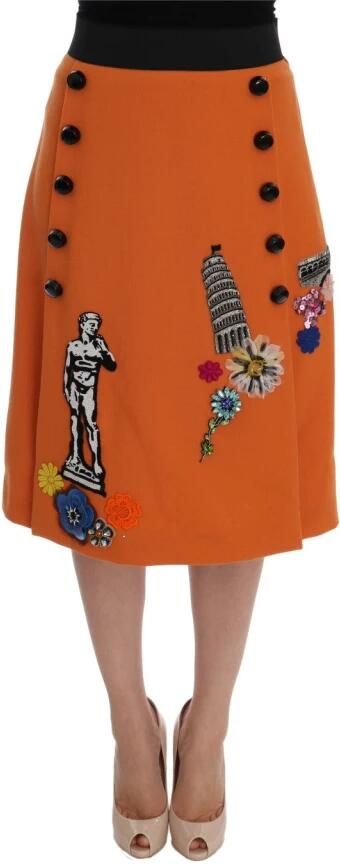 Dolce & Gabbana Oranje Wol Kristal Pailletten Applicaties Rok Orange Dames - Foto 4