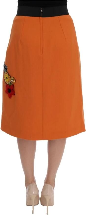 Dolce & Gabbana Oranje Wol Kristal Pailletten Applicaties Rok Orange Dames - Foto 2