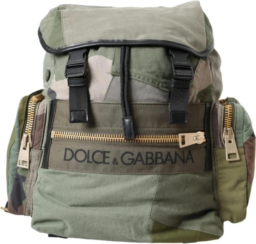 Dolce & Gabbana Militair Groene Patchwork Rugzak met Leren Details Green Heren - Foto 5