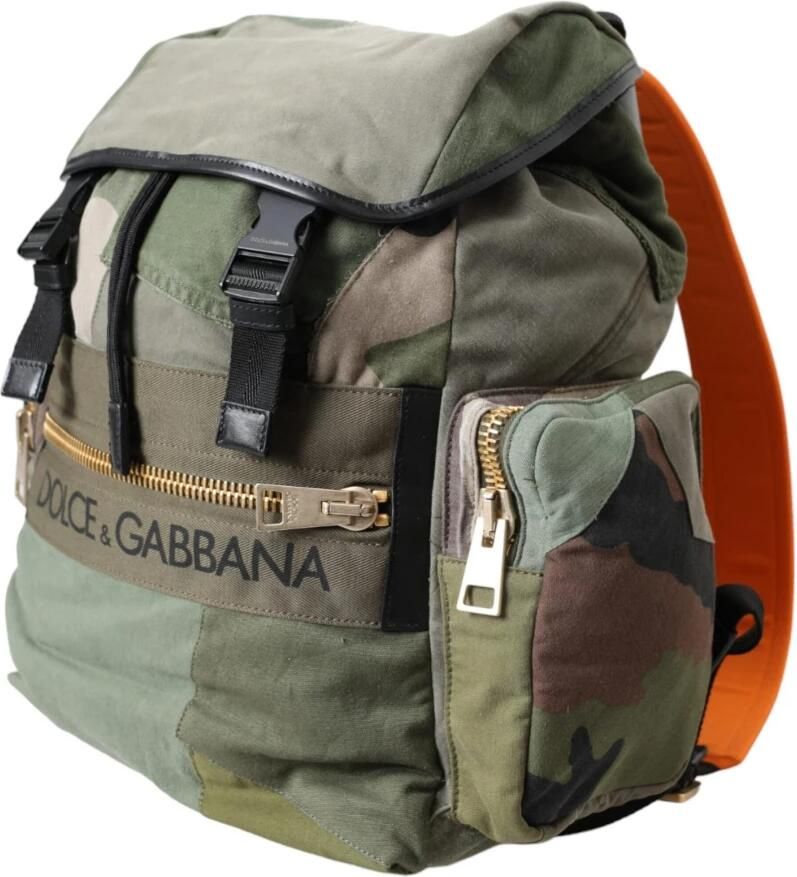 Dolce & Gabbana Militair Groene Patchwork Rugzak met Leren Details Green Heren - Foto 2