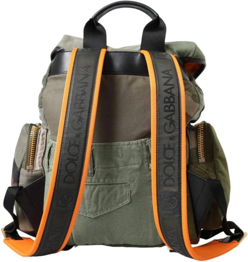 Dolce & Gabbana Militair Groene Patchwork Rugzak met Leren Details Green Heren