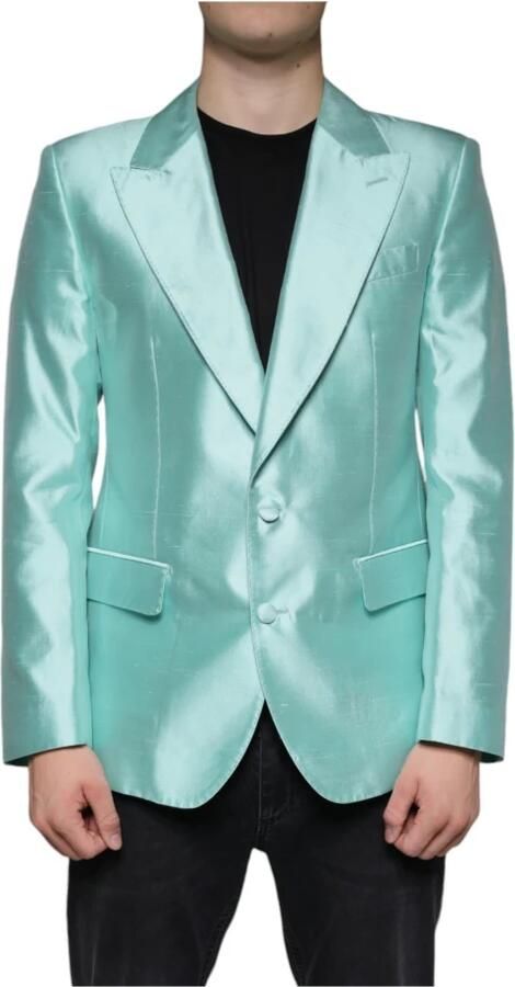 Dolce & Gabbana Mint Groene Zijden Slim Fit Blazer Green Heren