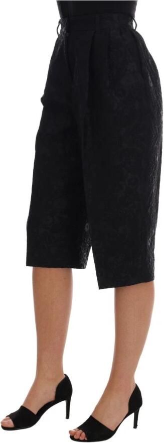 Dolce & Gabbana Zwarte Bloemen Brokaat Hoge Taille Capri Shorts Black Dames - Foto 7