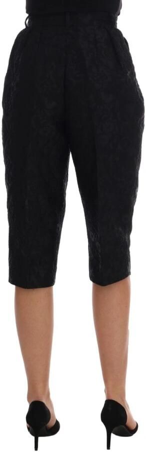 Dolce & Gabbana Zwarte Bloemen Brokaat Hoge Taille Capri Shorts Black Dames - Foto 5