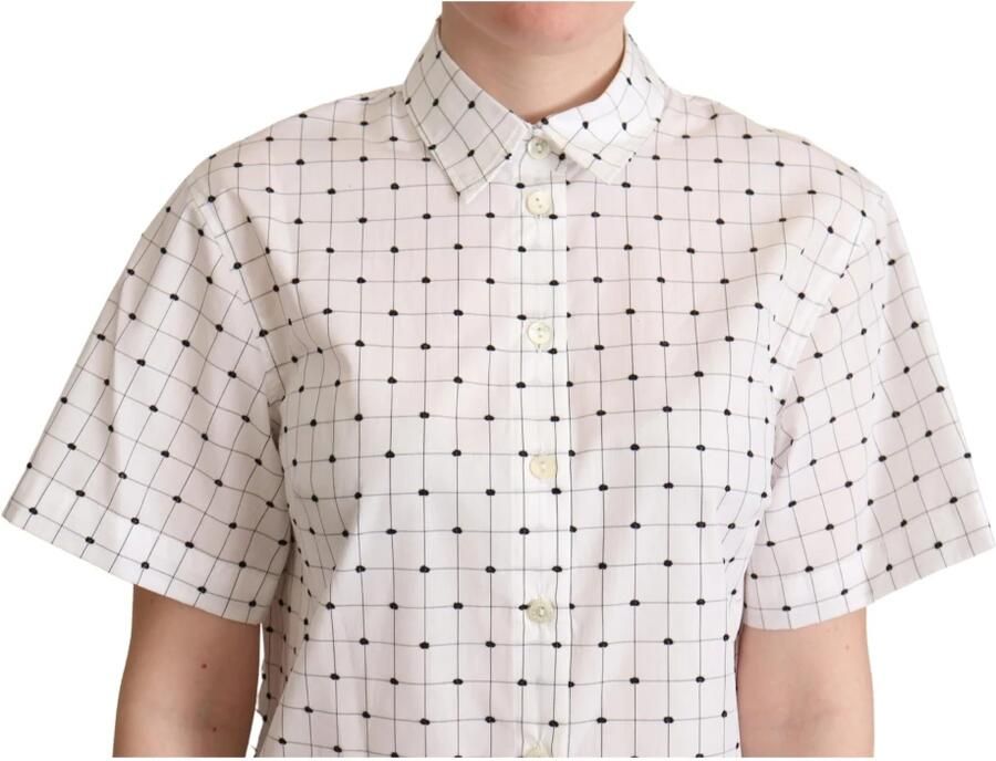 Dolce & Gabbana Witte gestippelde katoenen overhemd met kraag White Dames