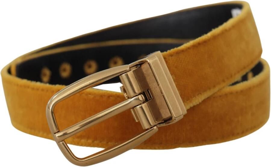 Dolce & Gabbana Mosterd Fluweel Gouden Logo Gesp Riem Yellow Dames - Foto 4