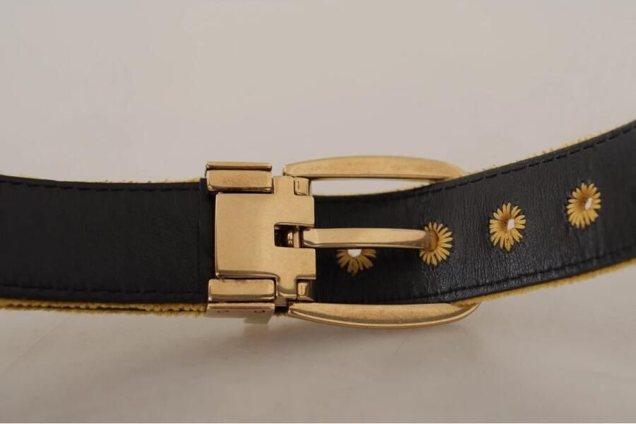 Dolce & Gabbana Mosterd Fluweel Gouden Logo Gesp Riem Yellow Dames - Foto 2