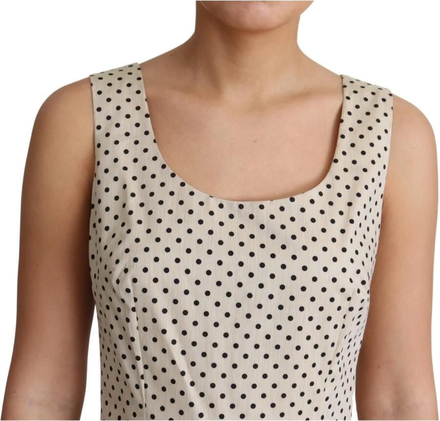 Dolce & Gabbana Beige Polka Gestippelde Katoenen A-Lijn Jurk Beige Dames