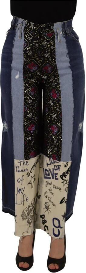 Dolce & Gabbana Multicolor Patchwork DG Mode Wijde Pijp Denim Broek Multicolor Dames - Foto 8