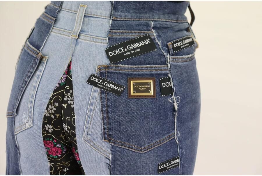 Dolce & Gabbana Multicolor Patchwork DG Mode Wijde Pijp Denim Broek Multicolor Dames