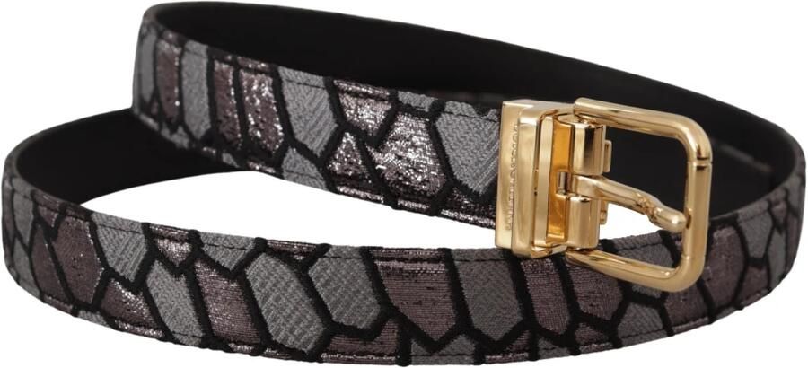 Dolce & Gabbana Multicolor Patchwork Leren Gouden Jaquard Riem Multicolor Heren