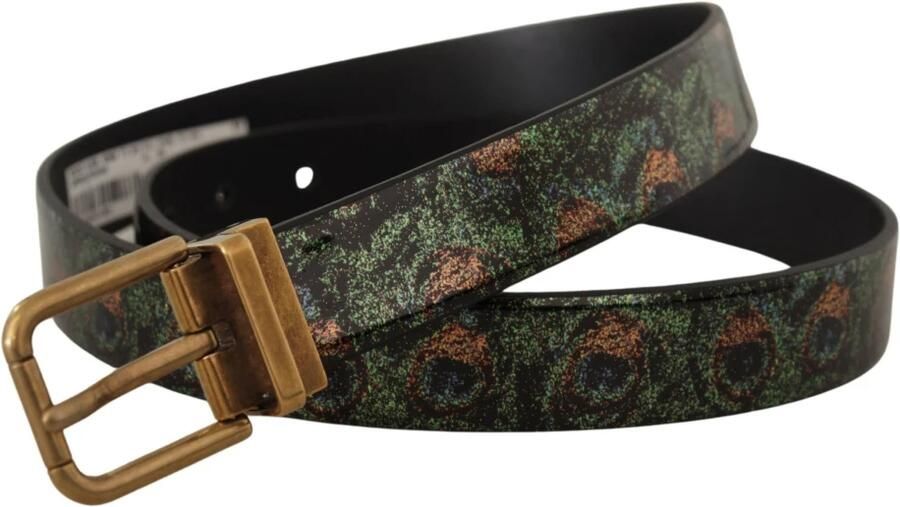 Dolce & Gabbana Multicolor Leren Vernice Pavone Bronzen Metalen Riem Green Heren
