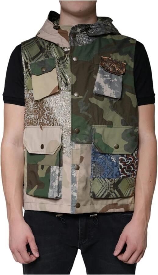 Dolce & Gabbana Multicolor Patchwork Hooded Vest Jas Multicolor Heren