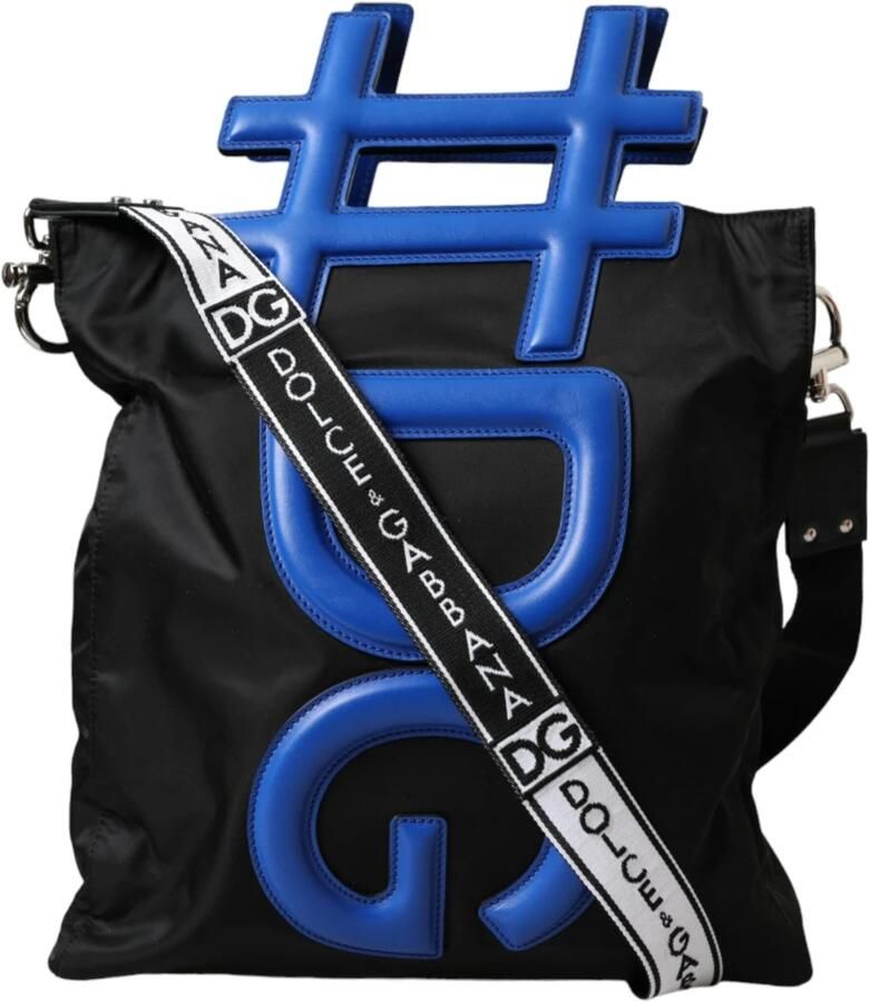 Dolce & Gabbana Nylon Blauw Leder Hashtag Winkelmand Black Heren