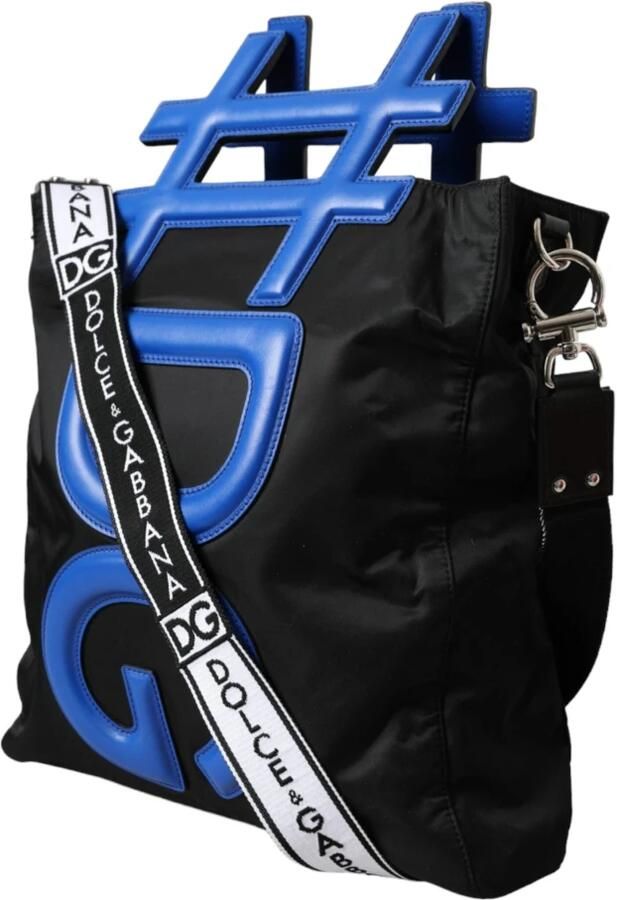 Dolce & Gabbana Nylon Blauw Leder Hashtag Winkelmand Black Heren - Foto 3