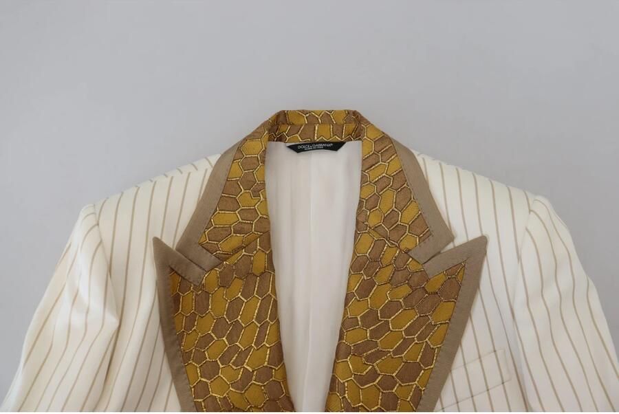 Dolce & Gabbana Off White Gouden Gestreepte Tuxedo Slim Fit Pak Multicolor Heren - Foto 5