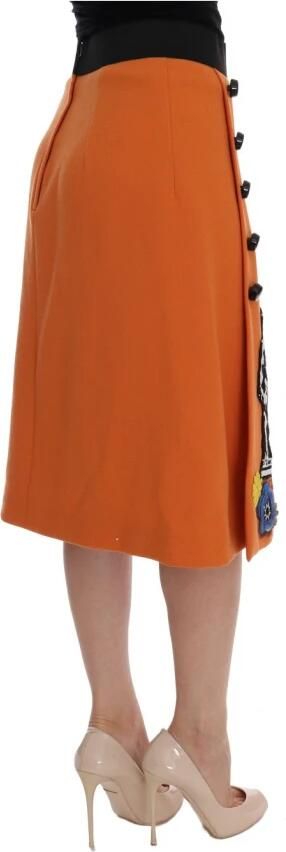 Dolce & Gabbana Oranje Wol Kristal Pailletten Applicaties Rok Orange Dames - Foto 3