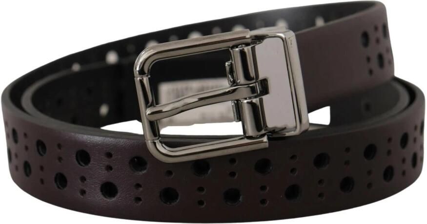 Dolce & Gabbana Paars Geperforeerde Leren Riem Metalen Gesp Purple Heren - Foto 3