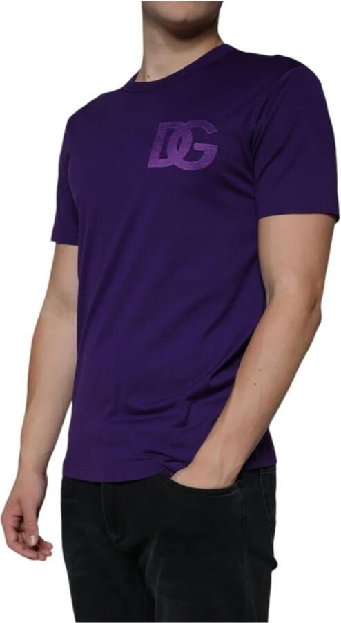 Dolce & Gabbana Paarse Katoenen Crew Neck T-shirt Purple Heren