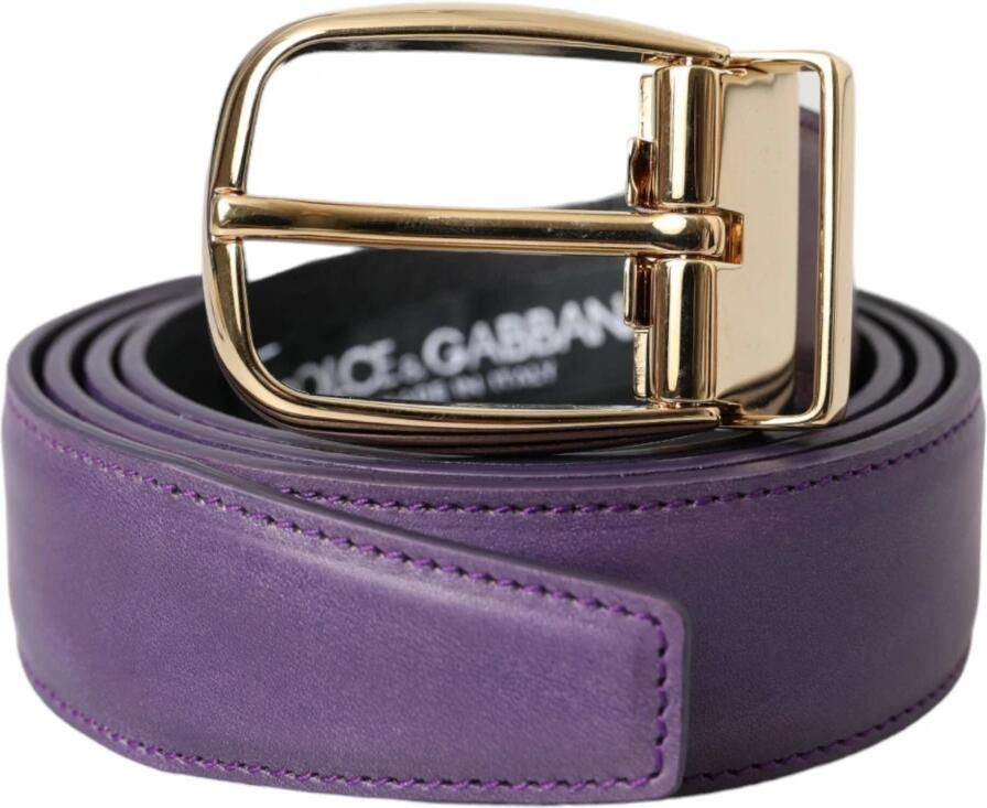 Dolce & Gabbana Paarse Leren Riem Gouden Gesp Mannen Purple Heren