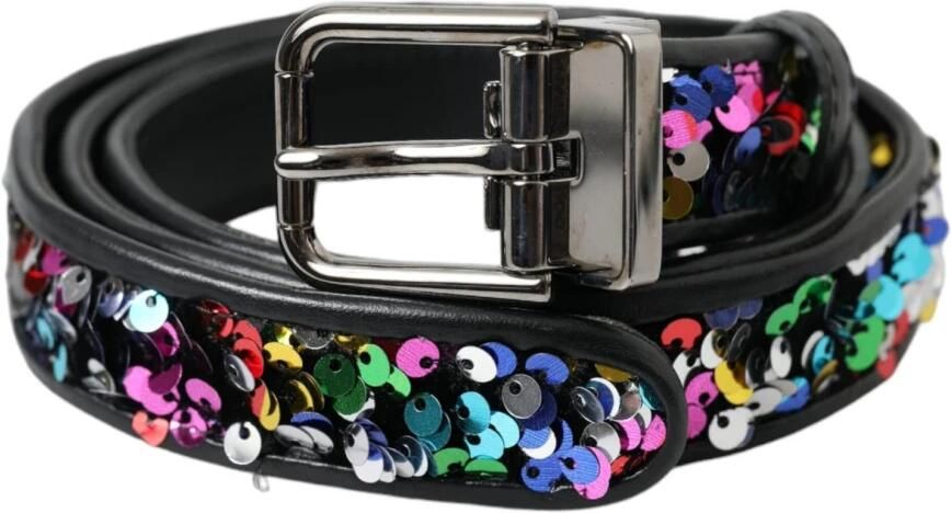 Dolce & Gabbana Zwart Pailletten Metalen Gesp Dames Riem Black Dames - Foto 5