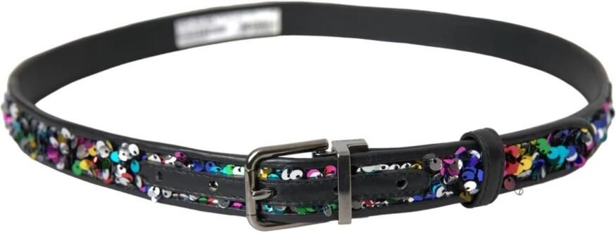 Dolce & Gabbana Zwart Pailletten Metalen Gesp Dames Riem Black Dames - Foto 4