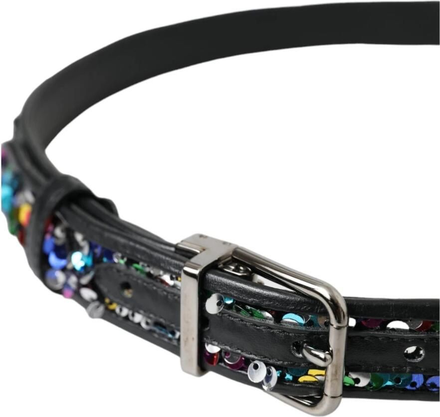 Dolce & Gabbana Zwart Pailletten Metalen Gesp Dames Riem Black Dames