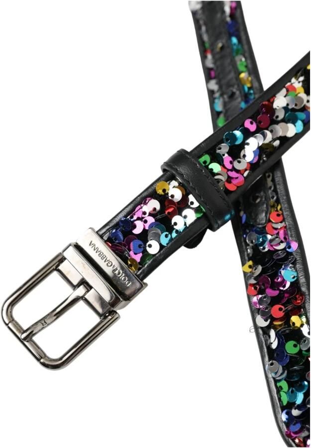 Dolce & Gabbana Zwart Pailletten Metalen Gesp Dames Riem Black Dames - Foto 3