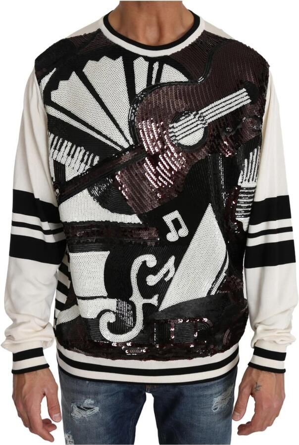 Dolce & Gabbana Witte Jazz Sequined Guitar Pullover Sweater Multicolor Heren - Foto 5